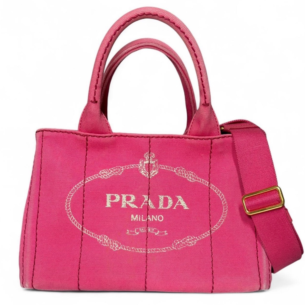 Prada Canapa Canvas Tote With Strap (Peonia = Pink)#485